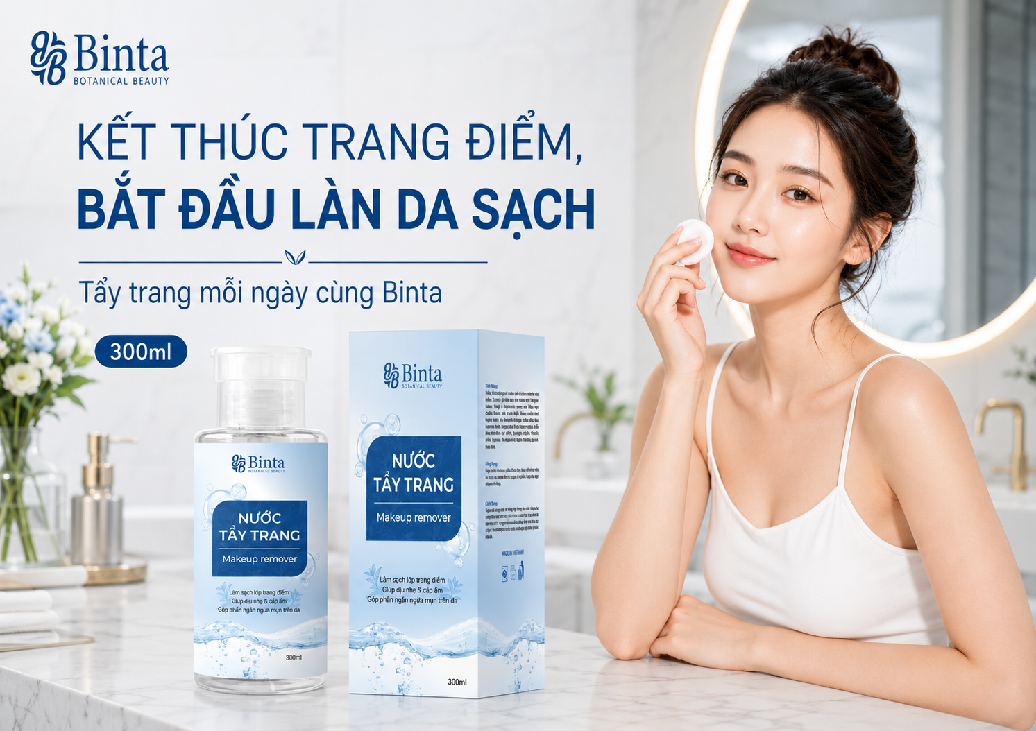 NƯỚC TẨY TRANG BINTA BOTANICAL BEAUTY 300ML – LÀM SẠCH DỊU NHẸ CHO LÀN DA MỖI NGÀY